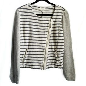 LOU & GREY zip up sweater blue stripes Medium GUC